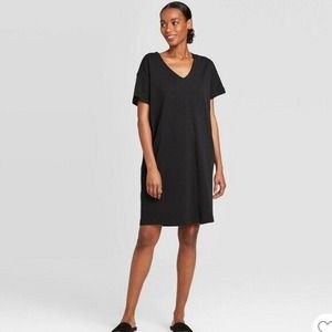 Prologue Solid Black Short Sleeve T-Shirt Dress